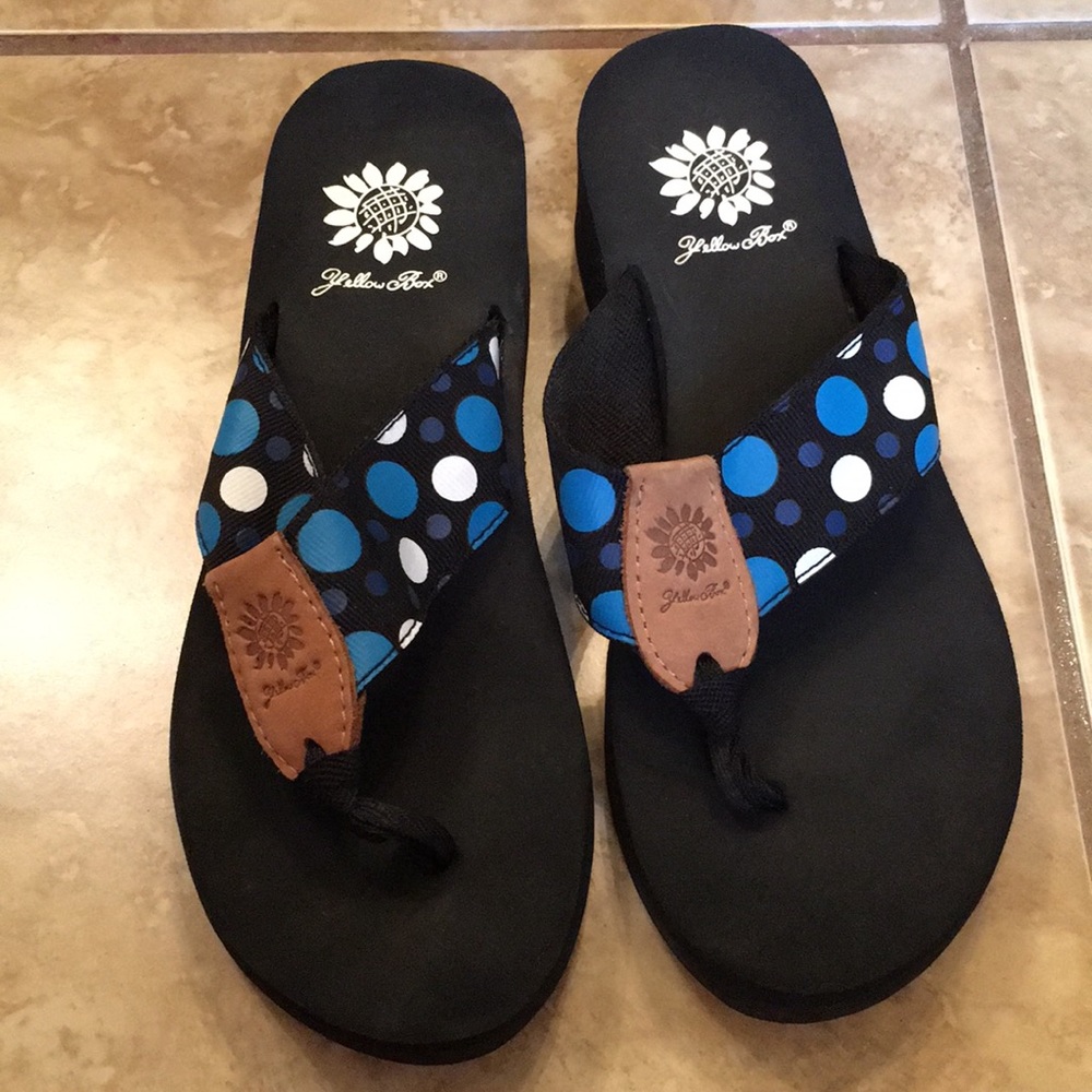 Yellow box flip flops